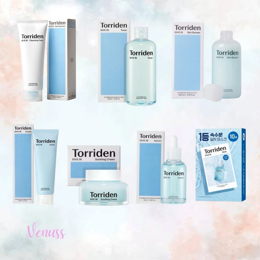 Torriden Dive In Low Molecular Hyaluronic Acid toner 300ml | cream 80ml | soothing cream 100ml | serum 50ml | cleansing foam 150ml | booster 200ml | sheet mask | dive in trial kit | watery sun cream | mild sun cream | low molecular pad 80