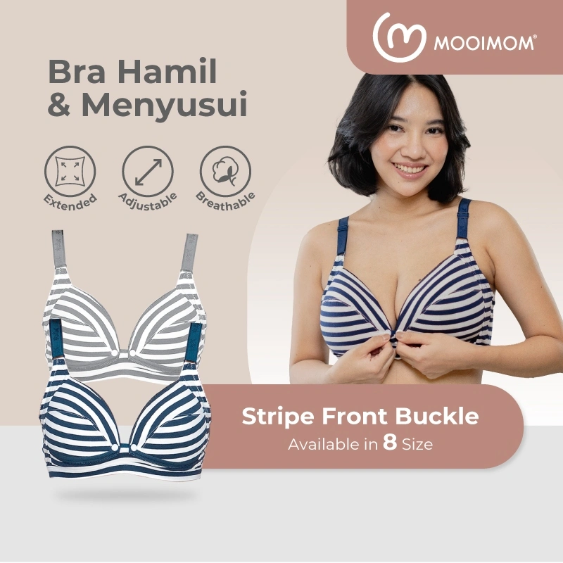 2 Packs MOOIMOM Basic Stripe Front Buckle Maternity & Nursing Bra Hamil Menyusui