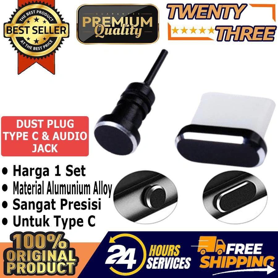 Dust Plug Type C & Audio Jack 3.5mm Penutup Port Anti Debu HP Laptop Tipe C iPhone Android Alumunium