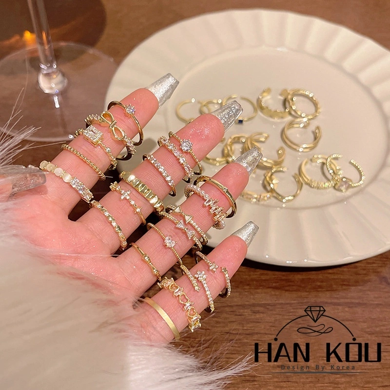 HANKOU-Cincin Titanium Wanita Anti Karat Cincin Wanita Korea Aesthetic Ukuran Dapat Disesuaikan C-100