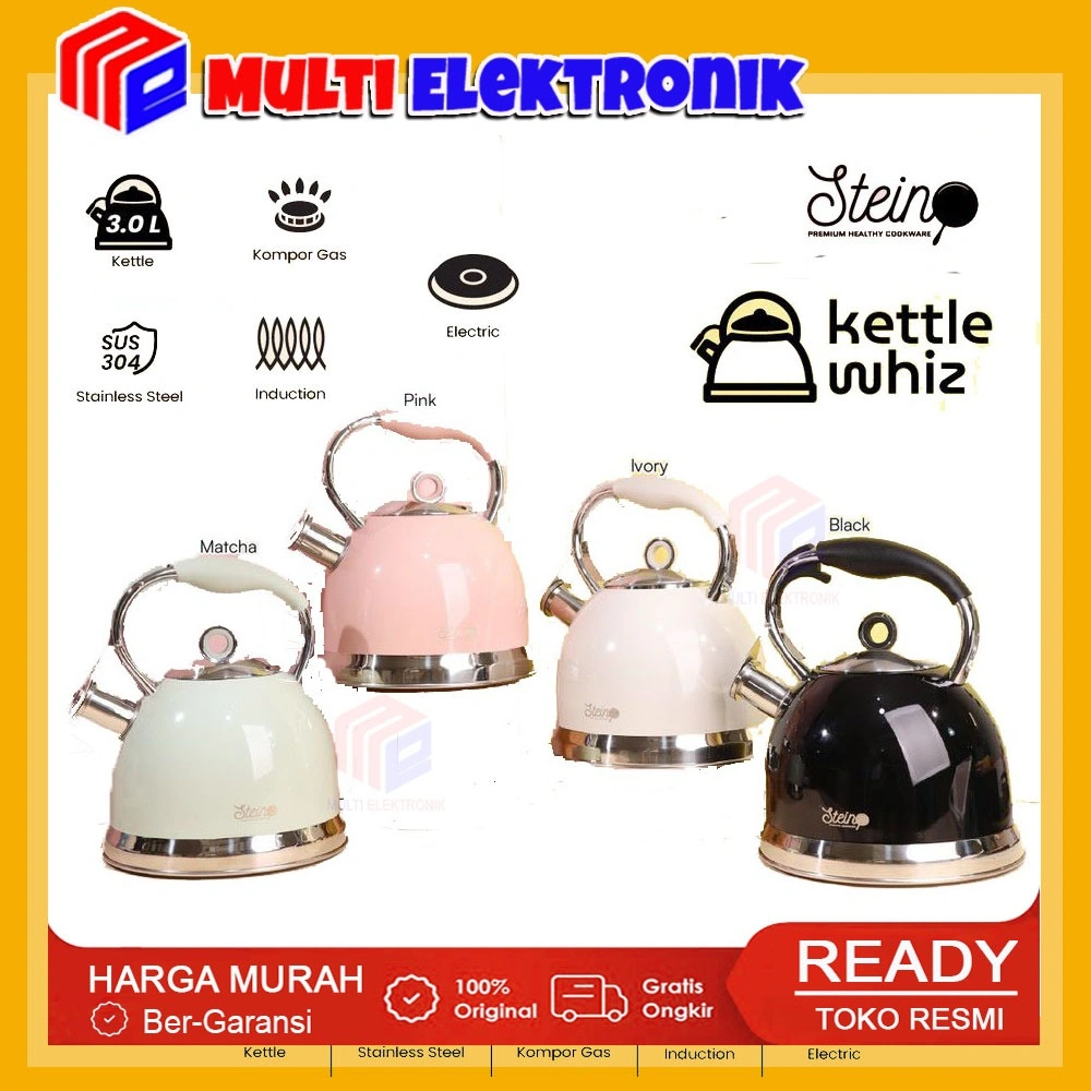 Stein Kettle Stainless Whiz Series Kapasitas 3L - Teko Stainless Dengan Peluit Otomatis