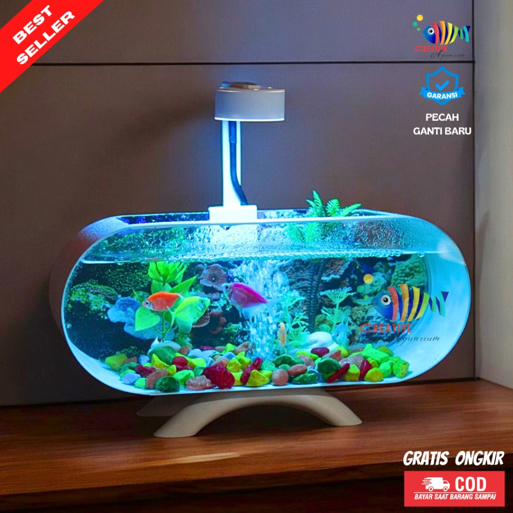 (PROMO) Aquarium mini / Akuarium mini lengkap dengan mesin oxygen dan lampu LED 5 WATT(M02)