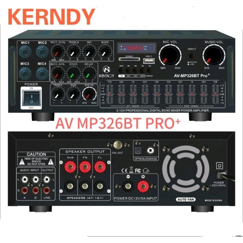 Amplifier kerndy Bluetooth 5.3 Audio AV-326 PRO+  Channel 2.1  Full Bass subwoofer Amplifier Karaok Home Theater kerndy AV-326 PRO+
