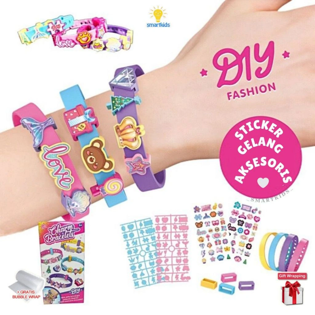 Mainan Anak DIY Charm Bracelet Gelang Tangan Manik Beads Aksesoris Stiker Lucu Edukasi Kreatif Imajinasi Gelang Fashion Hadiah Ulang Tahun Goodie Bag Art Craft Kerajinan Tangan