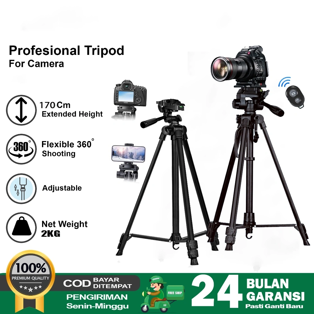 170CM Tripod Kamera Hp Bluetooth Remote Tripot Holder Konten Tongsis multifungsi DSLR Video Tripod