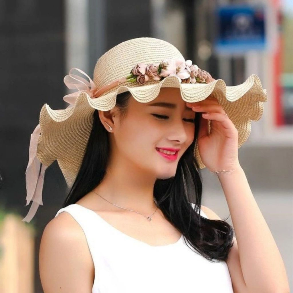 Topi Pantai Gelombang / Topi Anti UV / Topi Anti MAtahari / Topi Fashion / Topi Cewek / Topi Wanita / Topi Pantai Paper Gelombang Mutiara / Topi Pantai Wanita / Topi Pantai Lebar SH TP22