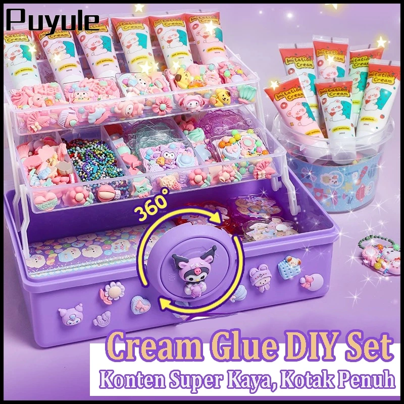 Puyule 303PCS DIY Set Gantungan Kunci Akrilik DIY Keychain Set Kotak Stiker Cream Kartun Mainan