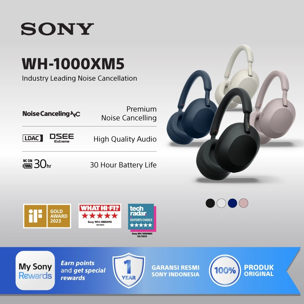 SONY WH-1000XM5 Wireless Noise Cancelling Headphones with Hi-Res Audio, Bluetooth 5.2, 30H Battery, LDAC​