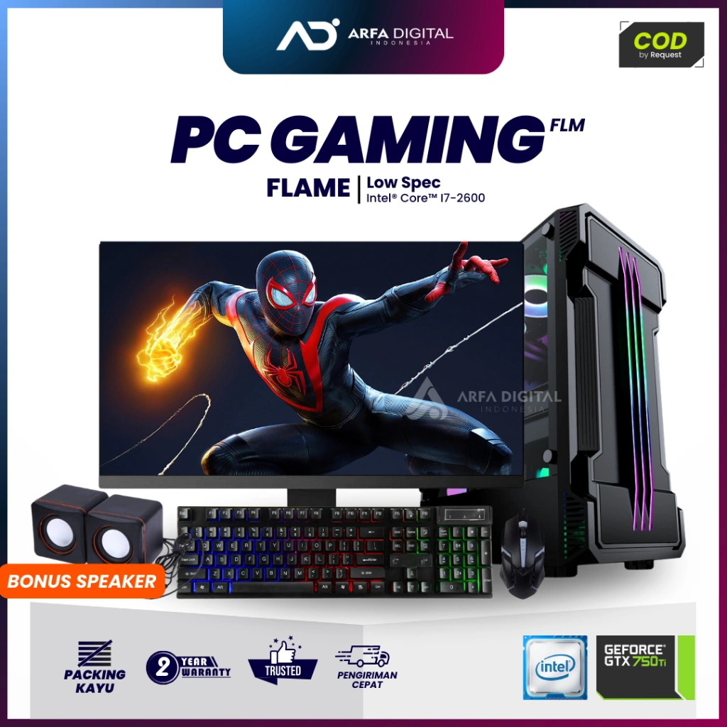 PC Gaming Full Set Murah Core i7 2600 RAM 16GB SSD 256GB VGA Card 4GB DDR5 LED 24" | FLAME