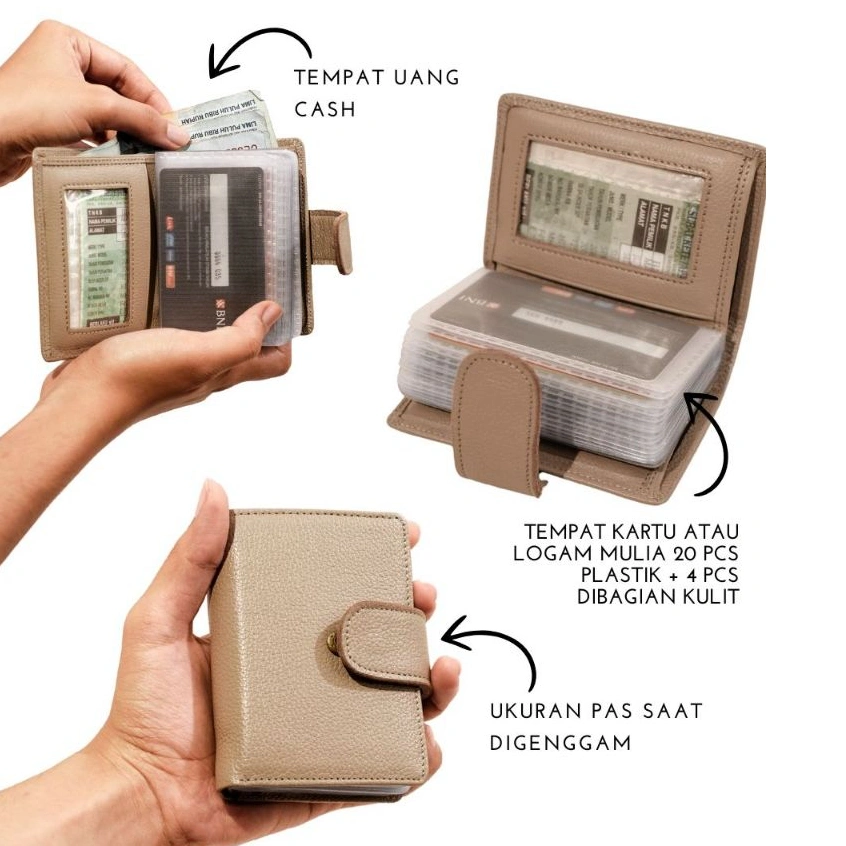 Ataya - Dompet Kartu Wanita dan Pria Kulit Asli untuk ATM KTP Logam Mulia Emas - Tala