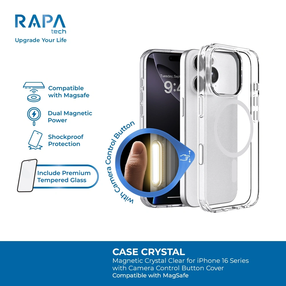 RAPAtech Hybrid MagSafe Clear Case iPhone 16 / 15 / 13 / 16 PM / 15 PM / 16 Pro / 15 Pro / 16Plus / 15 Plus / series Case Crystal 2 in 1 with Premium Tempered Glass Case iPhone Magsafe