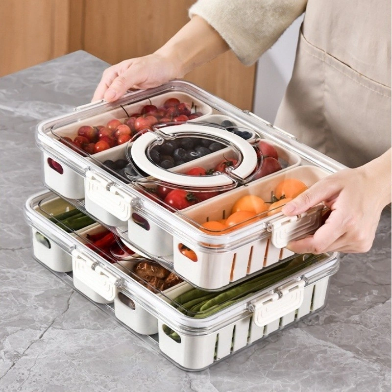 BSS Kotak makanan yang laris Wadah penyimpanan makanan kulkas, kotak bumbu 1 set 4 ruang penyimpanan