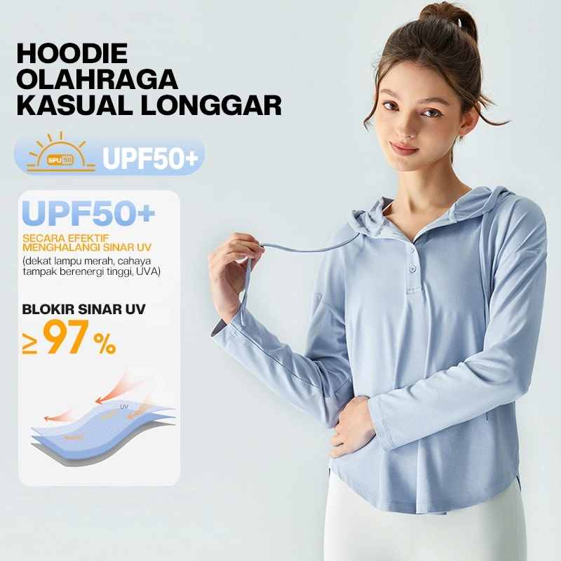 RAGA Atasan Olahraga Wanita Hoodie Kaos Lengan Panjang Baju Gym Hijab Baju Jogging Breathable