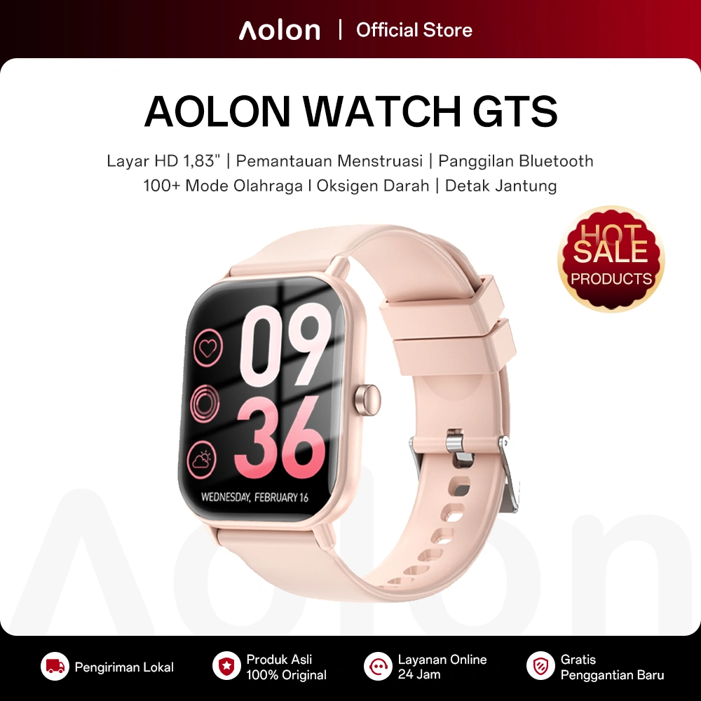 Aolon GTS Jam Smartwatch Bluetooth Call Custom Wallpaper Waterproof Smart Watch Men Women Sport Clock Heart Rate Fitness Tracker Sleep Monitoring Wanita