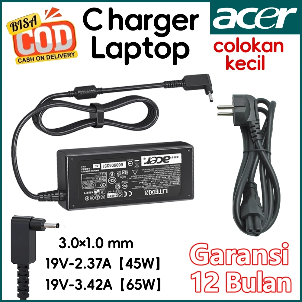 Aicasc-Charger Adaptor Laptop Acer Original Small Plug Bulat Aspire 3 A314 Apire 5 A514 A515 Swift A514-52 A314-22G A314-35S A313-51 A115-31 SF314 SF314-57G SF515-51T SF314-41 55 58 SF113-31 SW312-31 31P 45W 65W 2.37A 3.42A(3.0*1.1mm)