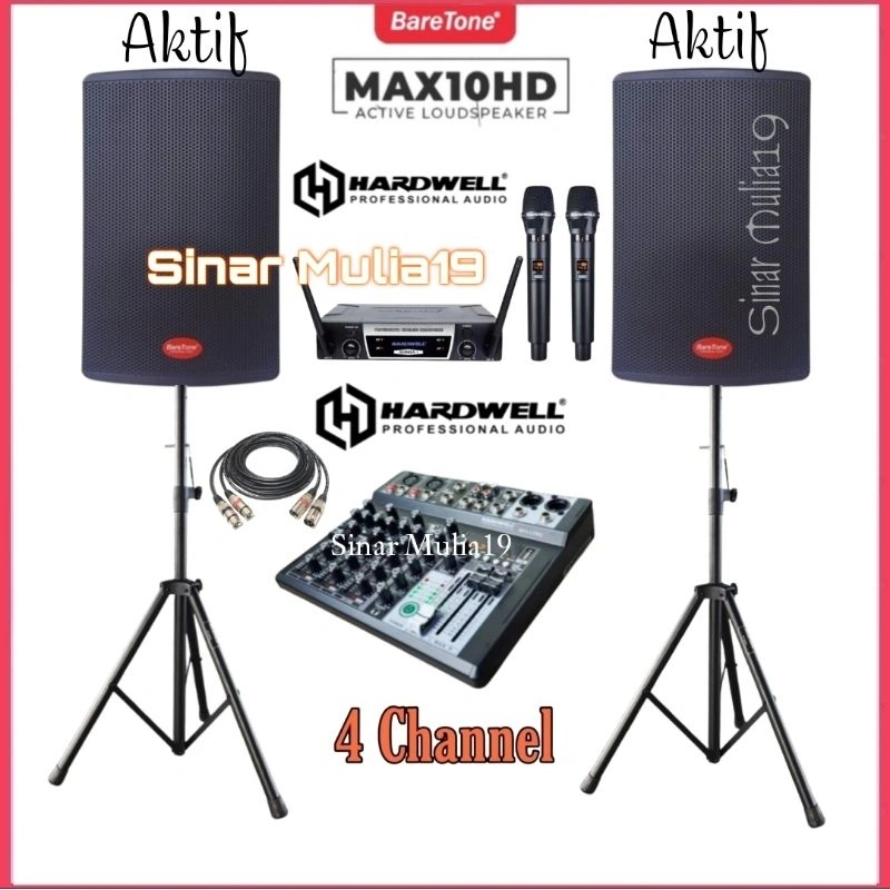 Paket Sound System Karaoke Speaker Aktif BareTone Max10hd Mixer Hardwell MPX 4 Pro MK I Mic Wireless Hardwell Number 1