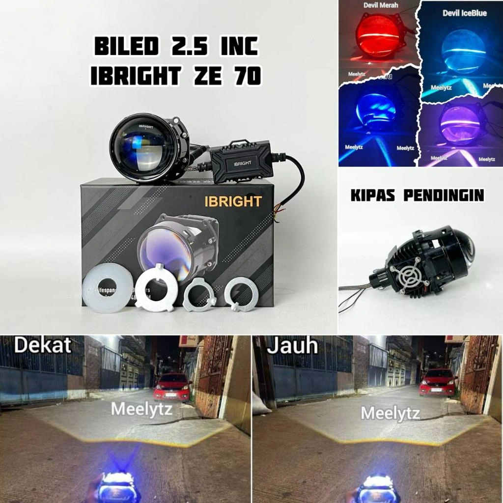 IBRIGHT ZE 70 - Projector Biled 2.5inc Blue Lens ibright ze 70 High Low Putih plus kipas pendingin