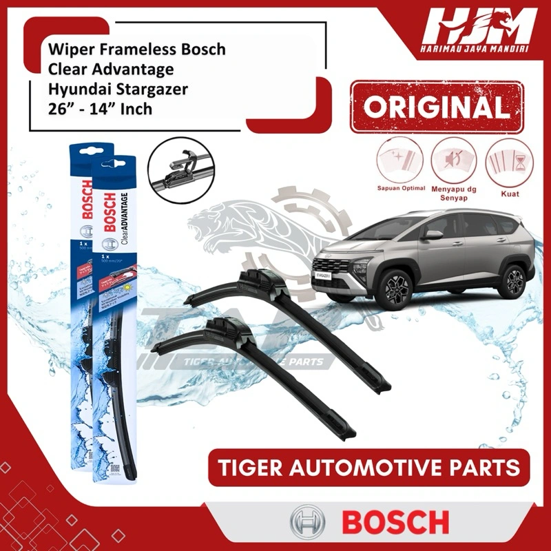 Wiper Blade Frameless Bosch Clear Advantage - Karet Pembersih Kaca Mobil Hyundai Stargazer 26" - 14" Original