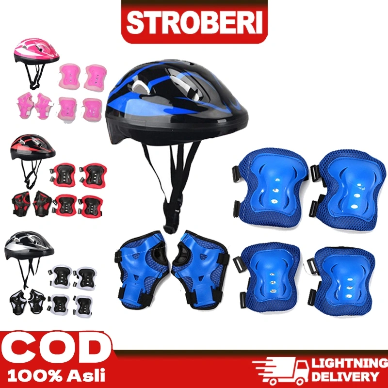 7PCS Helm Deker Sepeda Anak Alat Pelindung Sepatu Roda Alat Rekreasi Olahraga Outdoor decker lutut Buah Set Pelindung Keselamatan Anak-anak untuk Sepatu Roda Skateboard