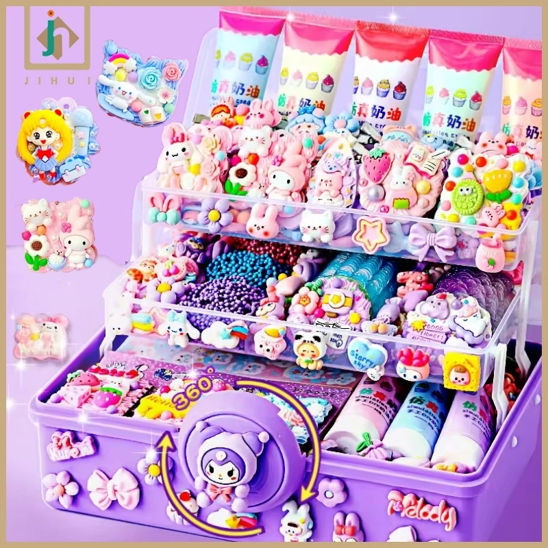 JIHUI 563 PCS Set DIY Gantungan Kunci Diy Deco Cream Set DIY Akrilik Cream Gum Kartun Mainan Anak