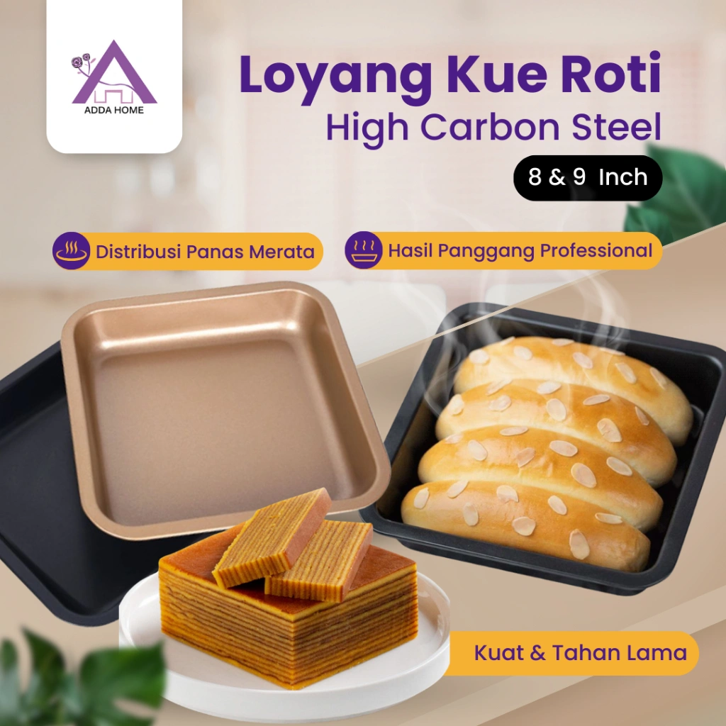 Loyang Kue Persegi Pemanggang Roti Brownies Mamer Cake Anti Lengket High Carbon Steel