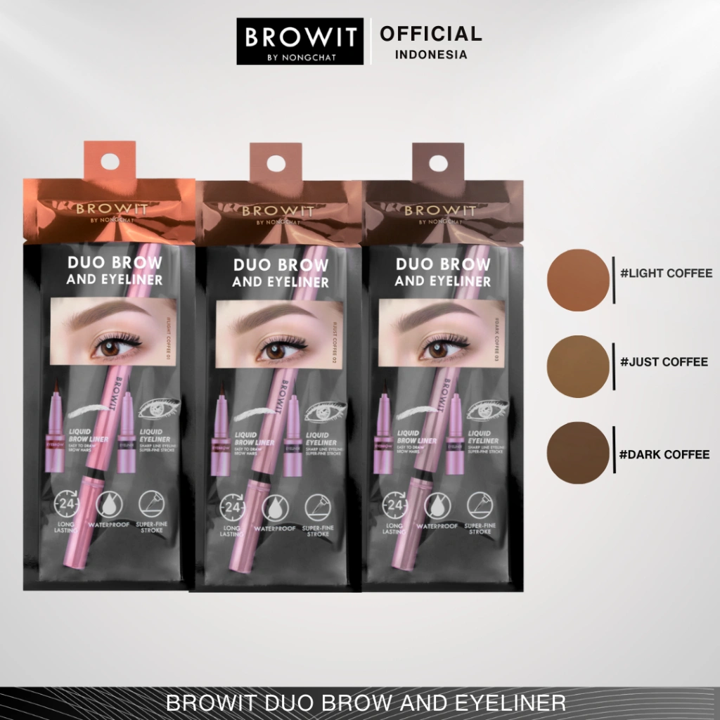 BROWIT BY NONGCHAT Duo Brow And Eyeliner / Eyeliner 2 in 1 / Eyeliner Waterproof / Serat Alis / Pensil Alis / Eyebrow Pencil / Browit Eyeliner Waterproof / Pensil Alis Browit Natural