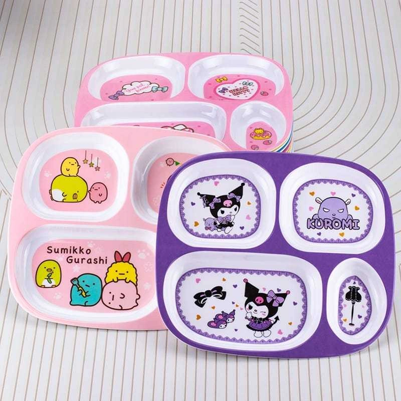 Piring makan kuromi cinamoroll anak melamin 4 sekat Hellokitty melody doraemon frozen PM012