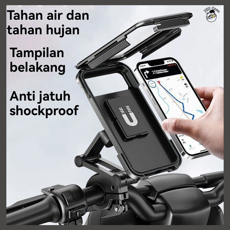 Xixi Case Holder HP Motor Waterproof Bracket HP GPS Handphone Anti Air 360 derajat