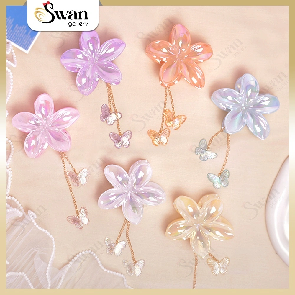 Jedai Rambut Bunga Kamboja Glossy Kaitan Kupu Jepit Kamboja Bali Hologram Elegant Cambodia Flower Hairclip