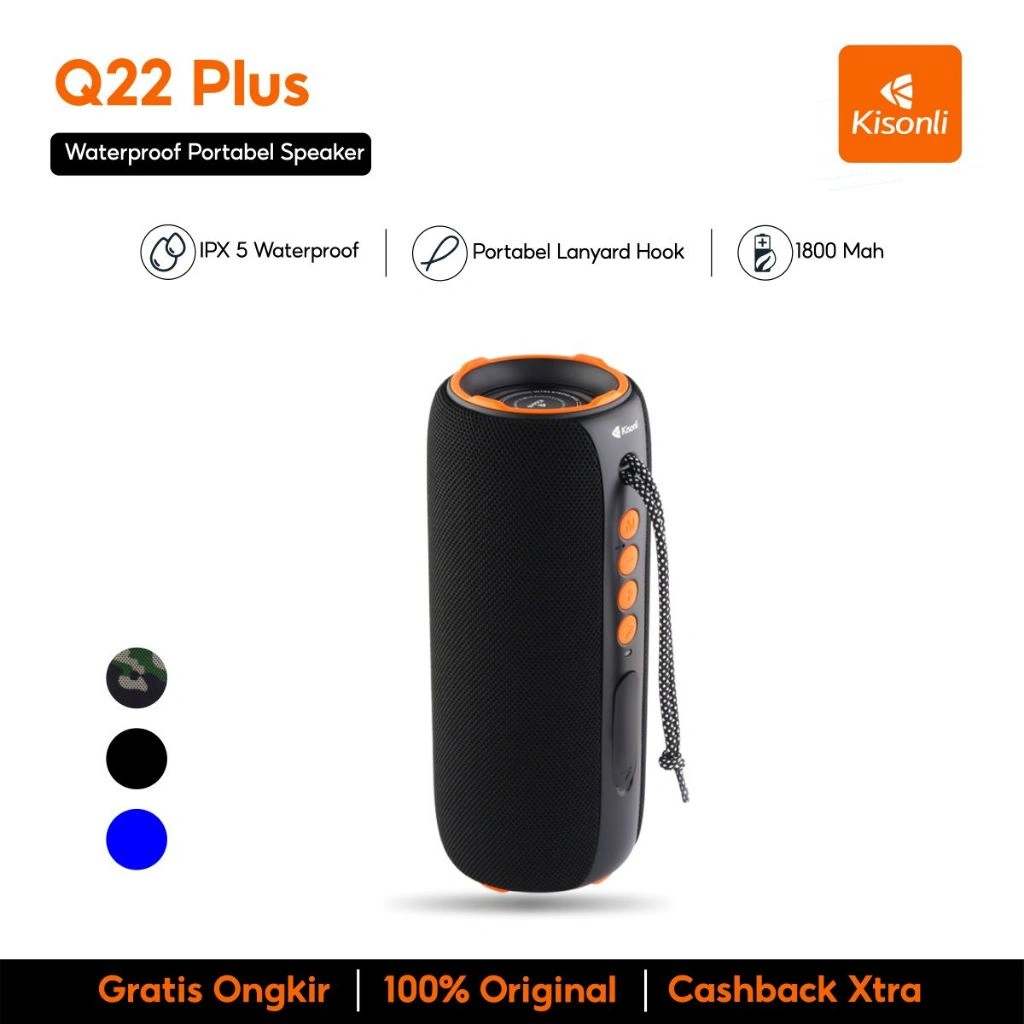 KISONLI Speaker Bluetooth Portable Q22 Plus Dual Bass Speaker Wireless TWS 5.3 IPX5 Tahan Air