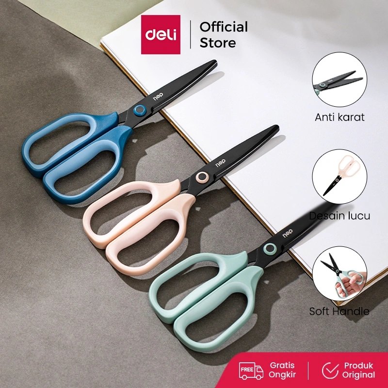 Deli Scissor / Gunting Kertas Anti Karat Handle Lembut EZ507