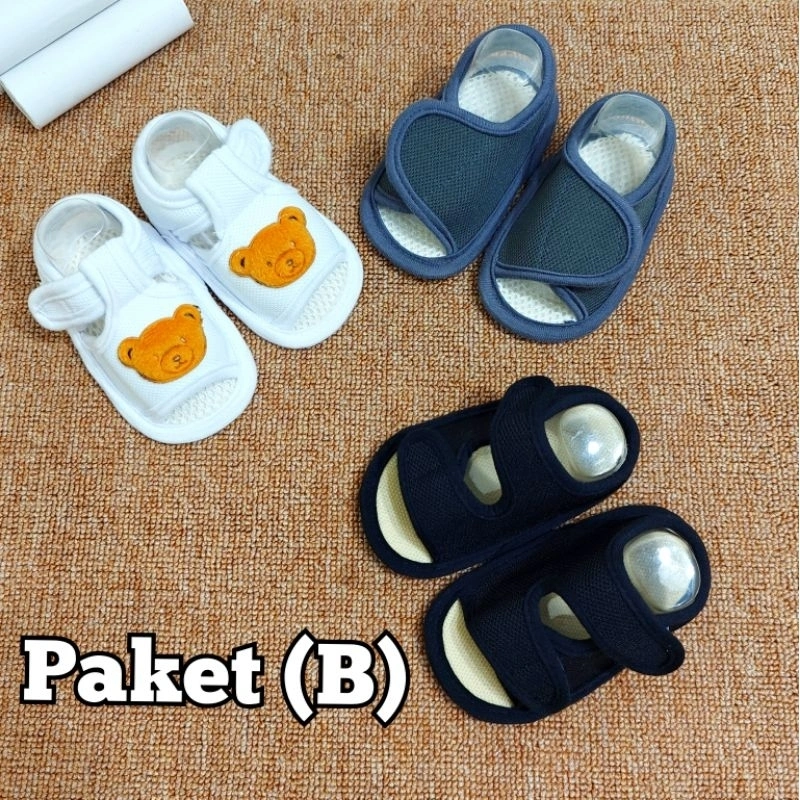 Bundling isi 3 pasang | Sandal bayi 3 pasang motif terbaru cewek cowok usia 0-12 Bulan