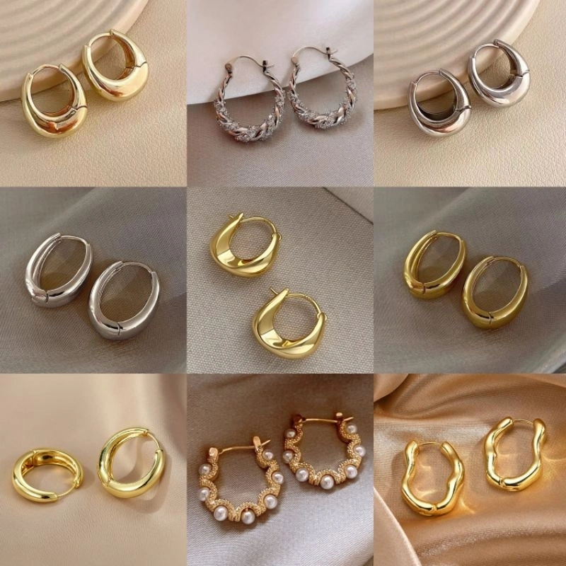 Anting Bulat Hoop Earring Titanium Emas Perak Fashion Wanita Korea