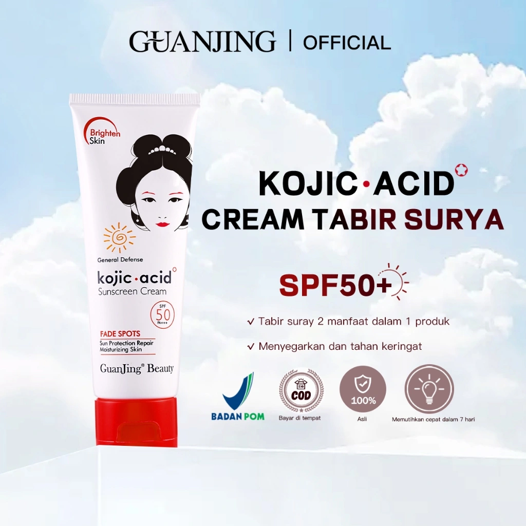 【Beli 2 gratis 1】GUANJING Kojic Acid Sunscreen SPF50 PA++++ Sunblock Wajah UV Protection Cream 80g