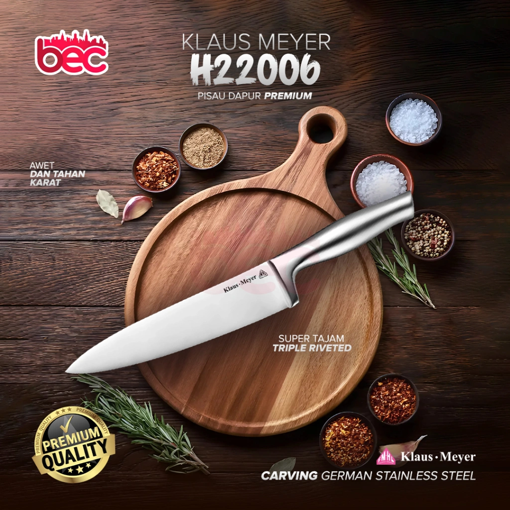 [Klaus-Meyer] Chef Knife Pisau Dapur Profesional Stainless Steel Super Tajam Triple Riveted