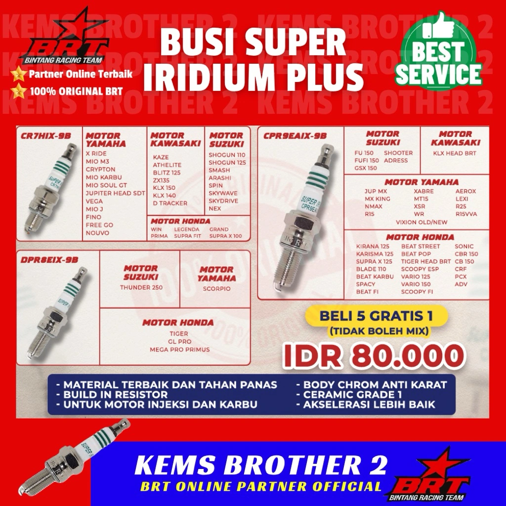 BUSI RACING SUPER IRIDIUM ORIGINAL BRT SUPER IRIDIUM VIXION MX KING VARIO 160 XMAX PCX 160 ADV 160