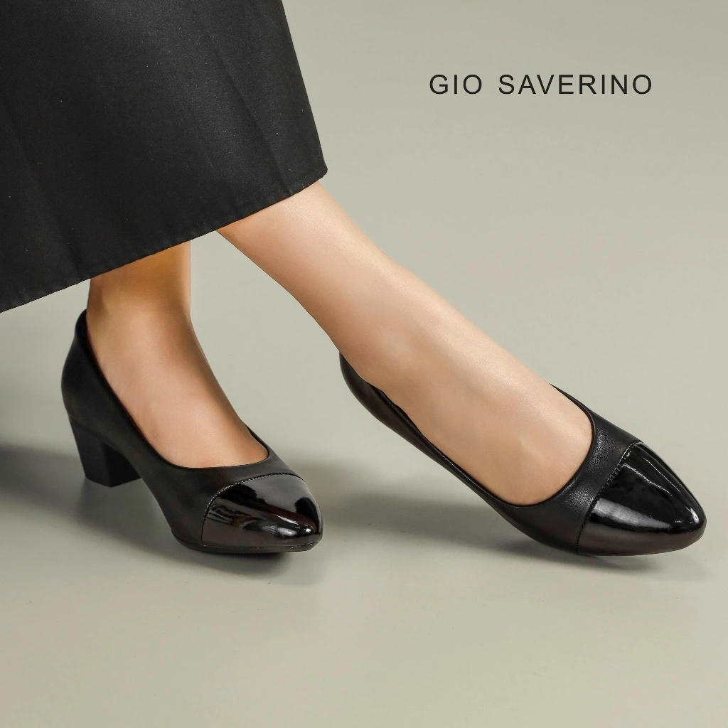 Gio Saverino Sepatu Wanita Pantofel Hitam Hak Sedang 5cm Clover