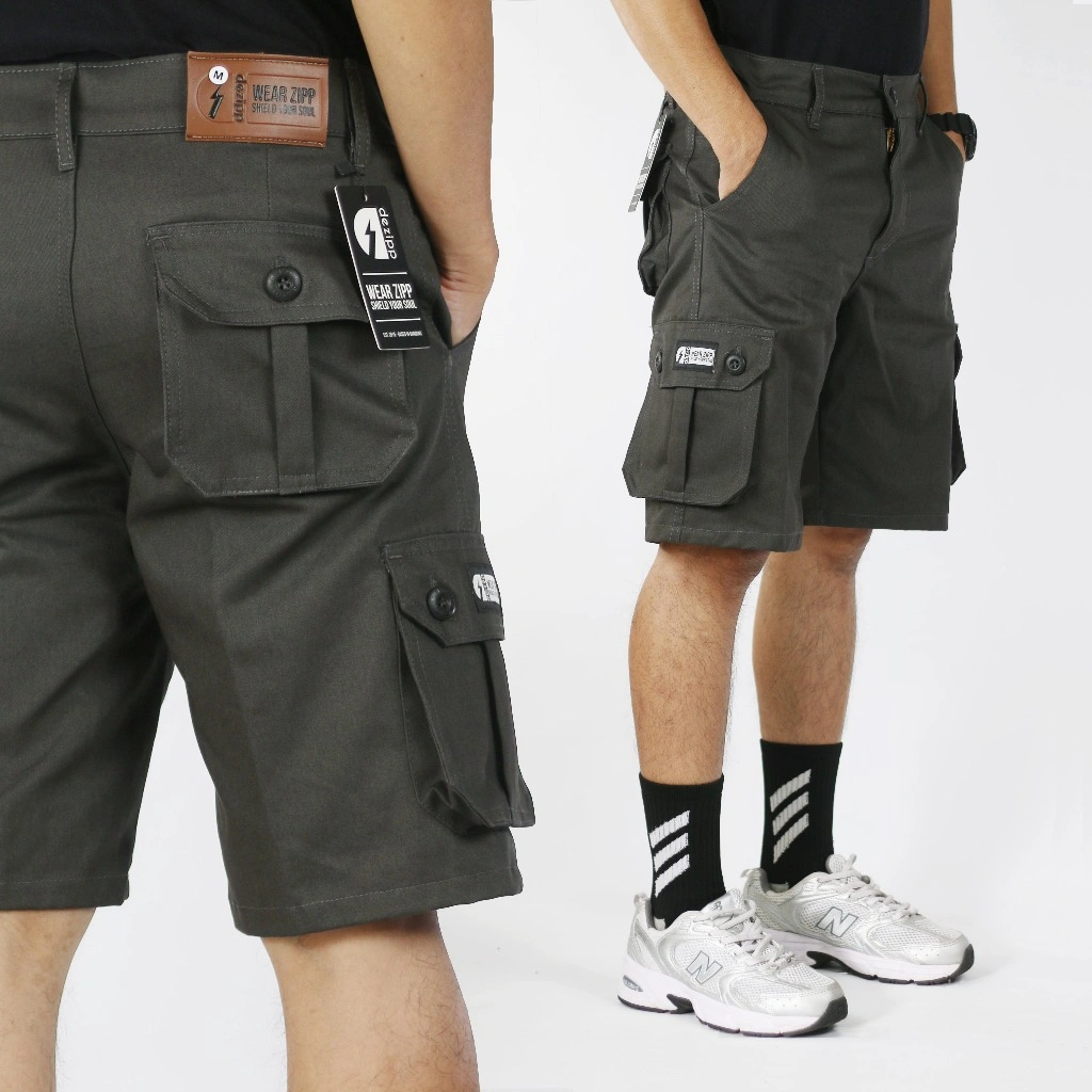 Dezipp Celana Cargo Pendek Pria Original warna Abu Tua Size 27-42 Bahan Premium Quality Celana kargo