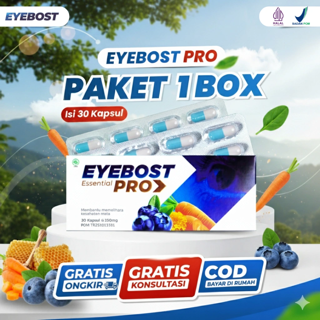 EYEBOST PRO ORIGINAL Suplemen Mata Minus Buram Plus Katarak Vitamin Obat Mata Herbal Isi 30 Kapsul