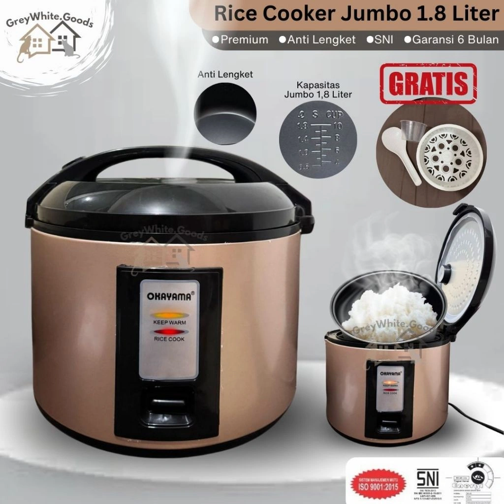 Rice Cooker Anti Lengket JUMBO mejikom okayama magicom hemat daya 1,8 Liter Penanak Nasi Pengukus