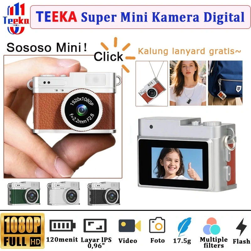 TEEKA [Mini1] Super Mini Kamera Digital Retro Thumb Camera Indoor Home Outdoor 1080p Sports Portable Vintage Very Small Mini Camera bodycam Video Recorder MINI handycam