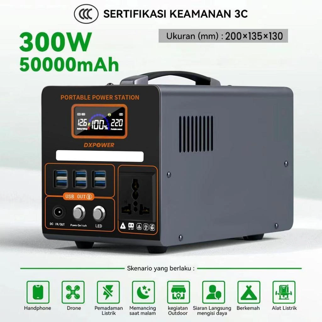 Genset Listrik Mini Power Station Camping Powerbank  220V 300W Baterai Internal 185Wh Portable Power Station AC/DC/USB