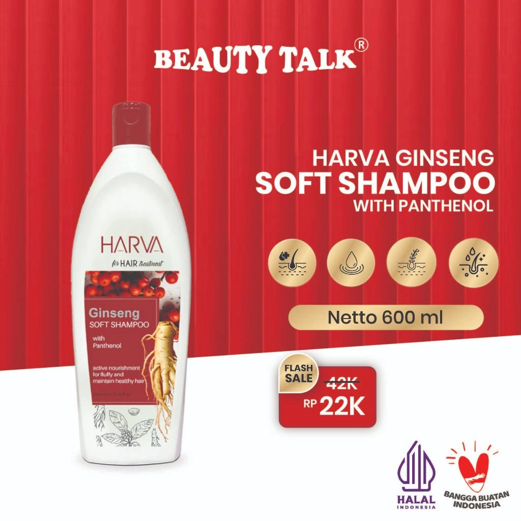 HARVA Shampoo Soft & Smooth - 600ML (Aloe Vera dan Ginseng) | Shampo Perawatan Rambut Anti Rontok