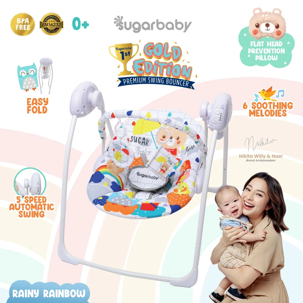 Sugar Baby Gold Edition Premium Swing Bouncer - Rainy Rainbow - Putih