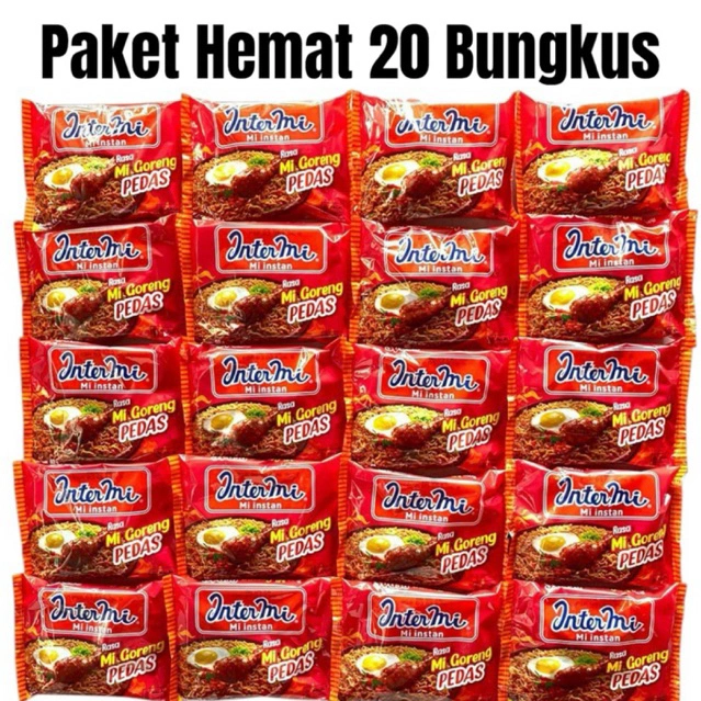 Paket 20 bungkus Intermie Goreng Original & Pedas Mie Instan Murah