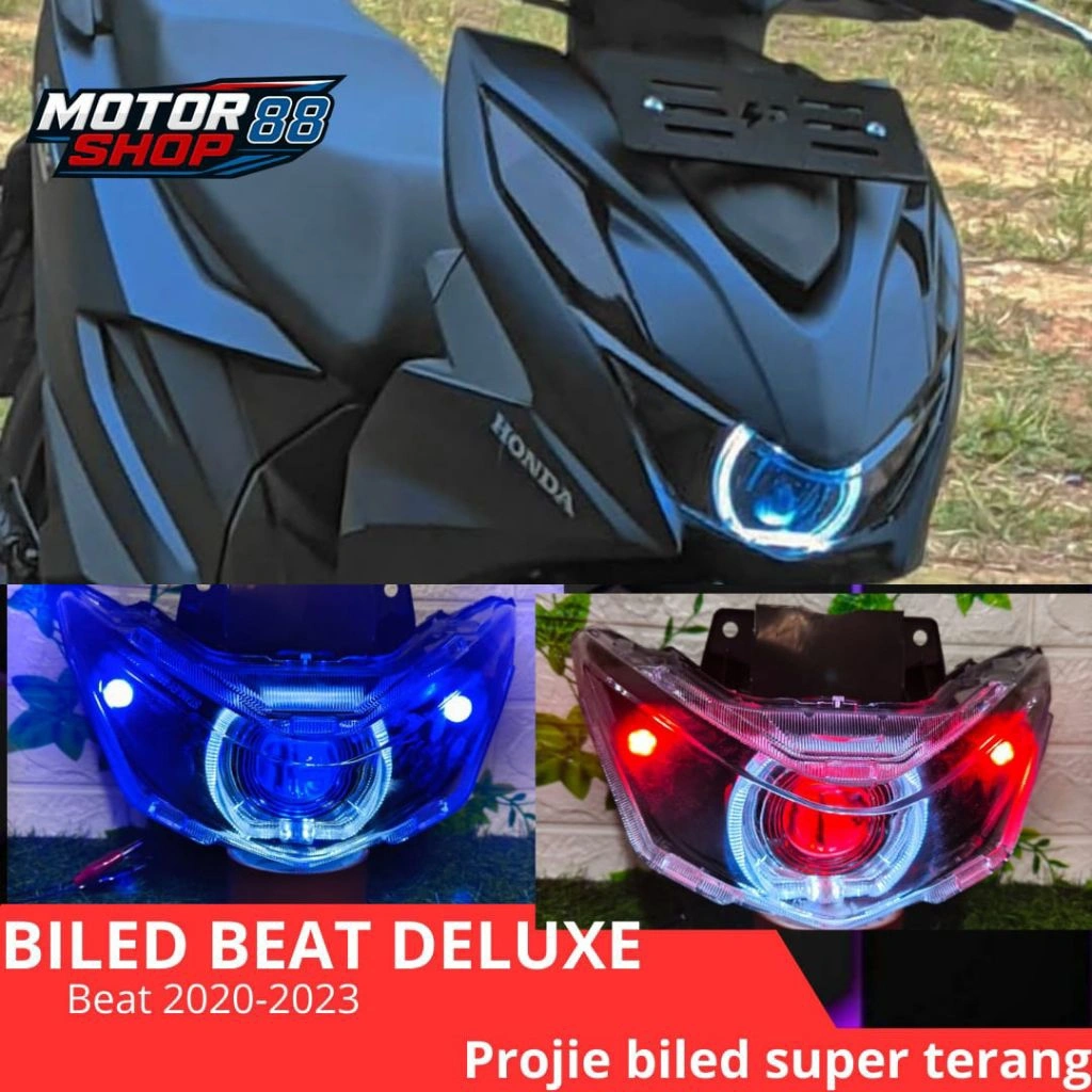 lampu depan beat deluxe/ beat stret tahun 2020_2023 set  reflektor custom biled 4,5inci