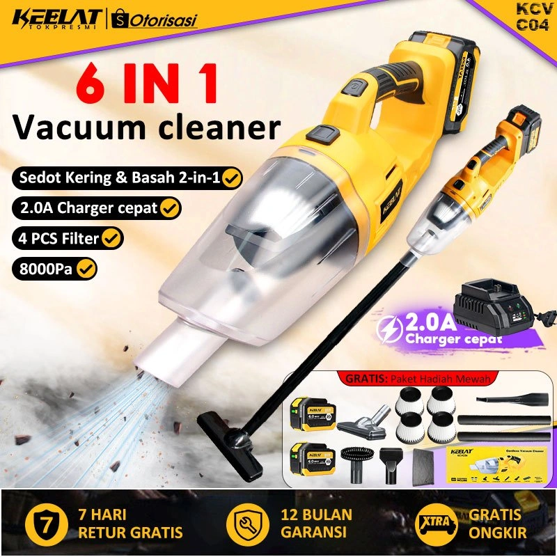 KEELAT-KCVC04 6 IN 1 Vacuum Cleaner Portable Alat Penyedot Debu Serbaguna Mobil Vakum Pembersih