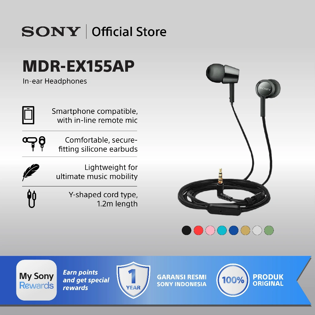 Earphone Sony MDR-EX155AP Handsfree Mass Model In-Ear - Black SONY  Headset Headphone Original