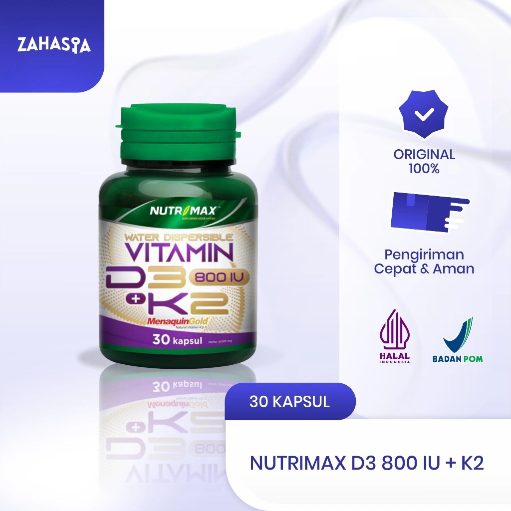 Nutrimax Vitamin D3 K2 800 IU 30 Tablets | Suplemen Kalsium untuk Kesehatan Tulang Osteoporosis