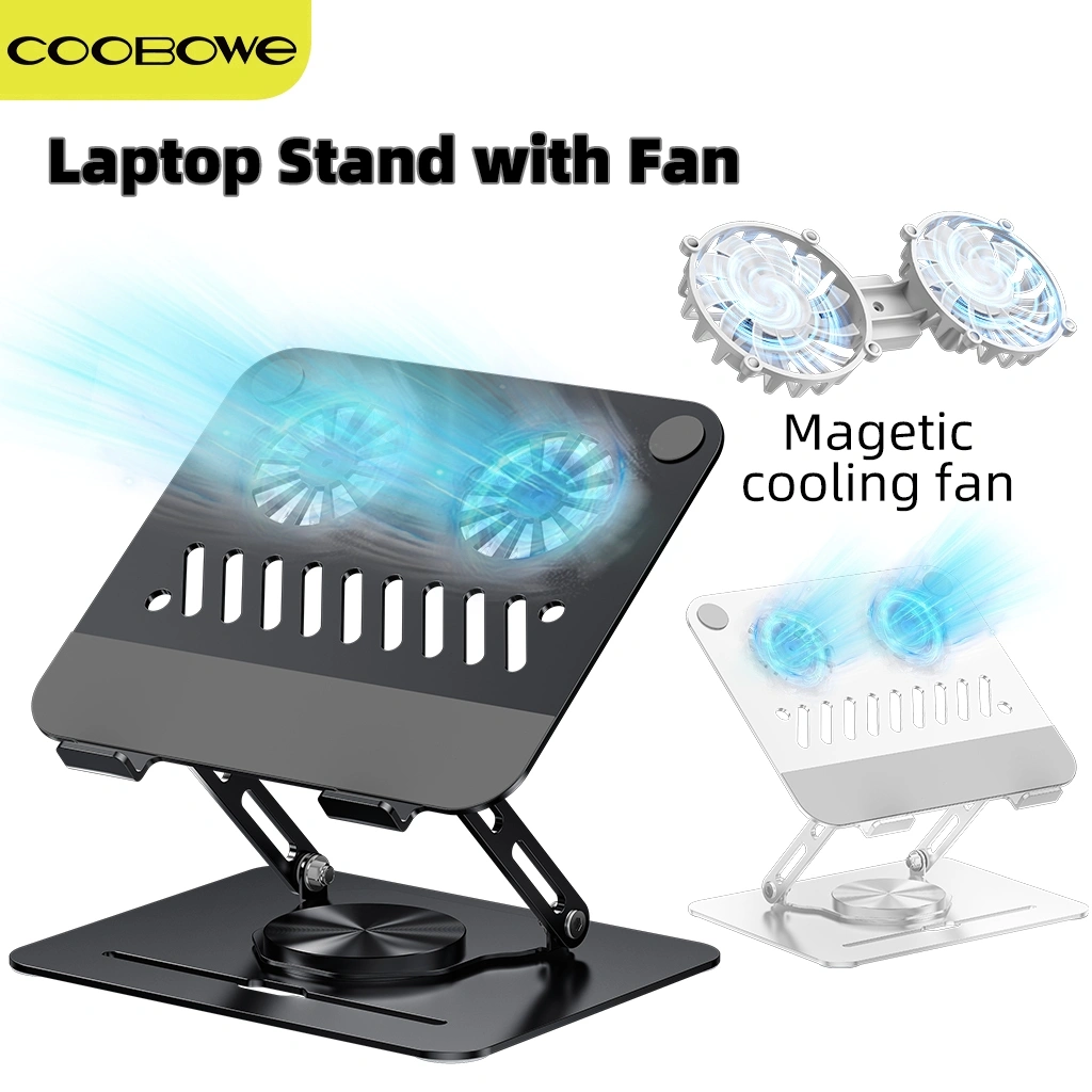 COOBOWE Laptop Stand Holder 360 °Rotatable Bisa stand laptop cooling pad Dilipat Dudukan Notebook stand laptop aluminium kipas with Magnetic Cooling Fan